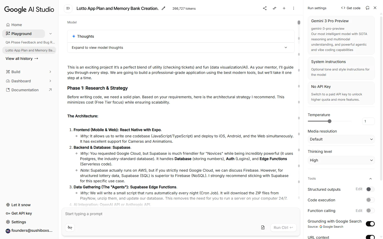 Google AI Studio Dashboard