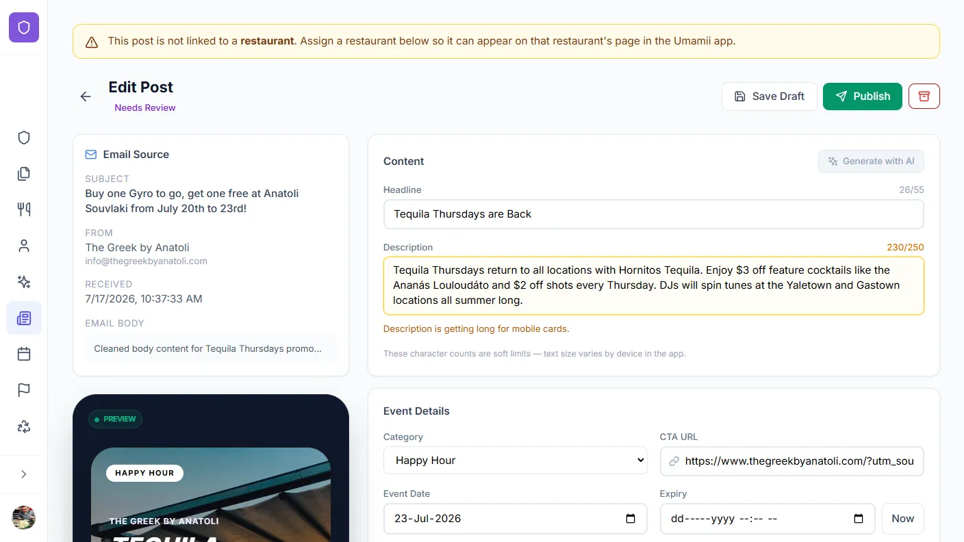 Character count warning alerts in News Feed Editor
