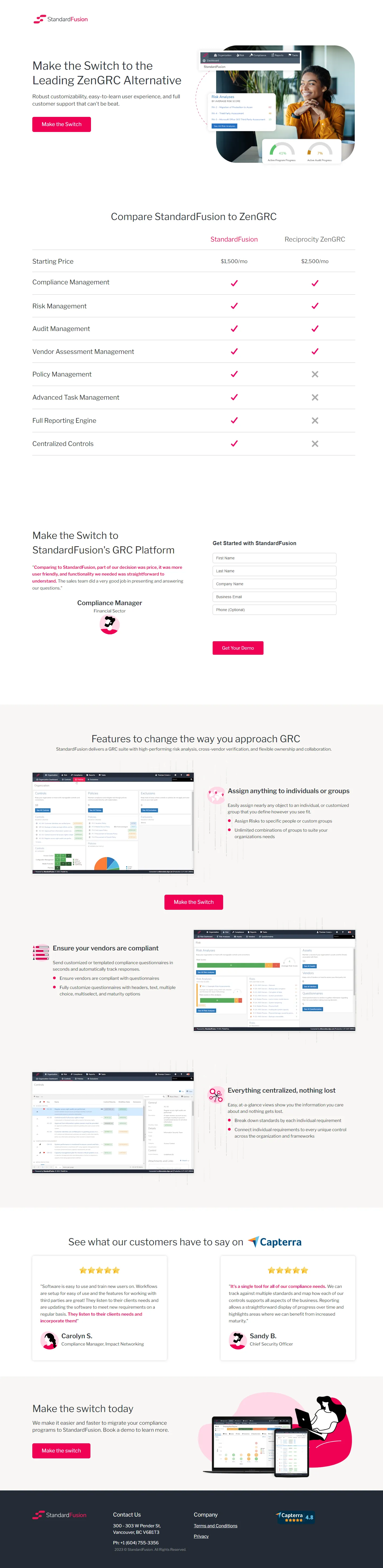 Screenshot of the landing page